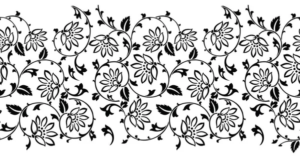 Bordure Florale Sans Couture Noire Blanche — Image vectorielle