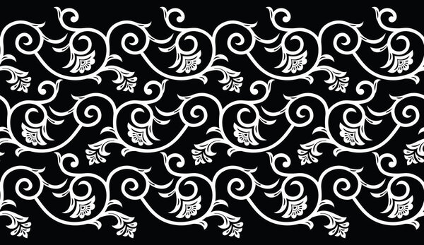 Seamless black and white floral border