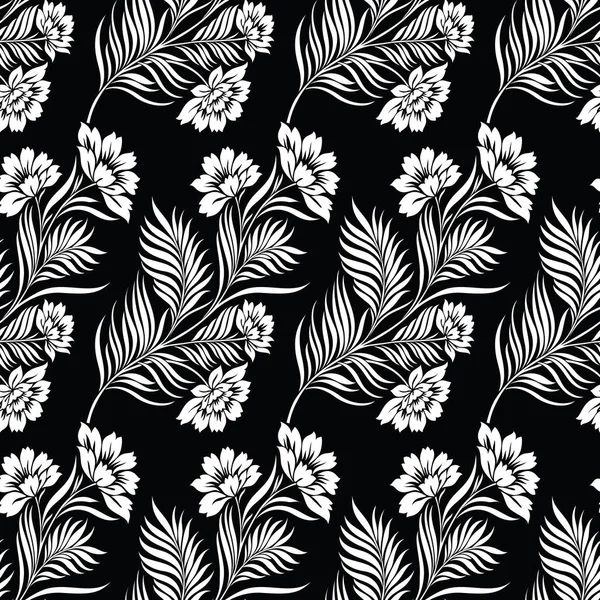 Fondo Pantalla Floral Blanco Negro Sin Costuras — Archivo Imágenes Vectoriales