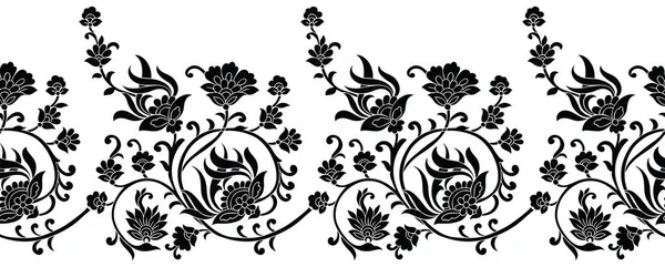 Bordure Florale Sans Couture Noir Blanc — Image vectorielle