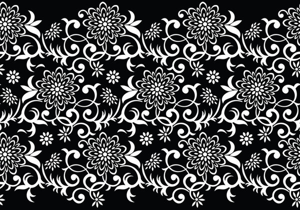 Seamless vector black and white floral border