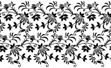 Kusursuz siyah ve beyaz çiçekli kenar