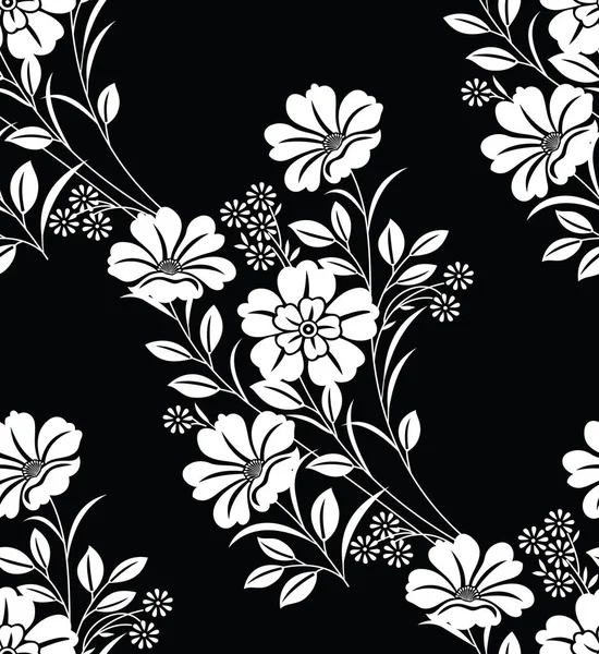 Patrón Floral Blanco Negro Sin Costuras — Vector de stock