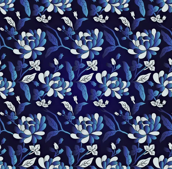 Fundo Floral Chinês Azul Sem Costura — Vetor de Stock