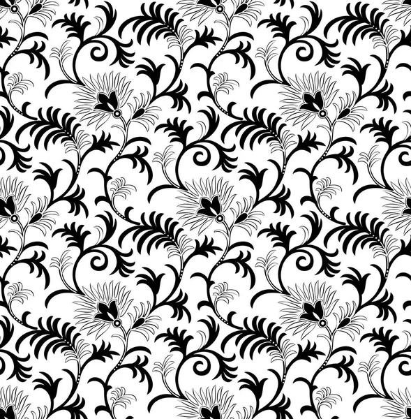 Padrão Floral Preto Branco Sem Costura — Vetor de Stock