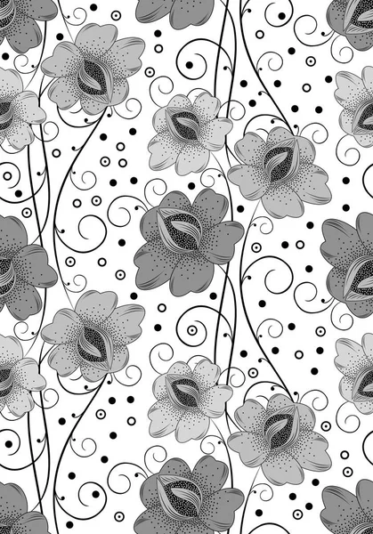 Fondo Floral Elegante Blanco Negro Sin Costuras — Archivo Imágenes Vectoriales