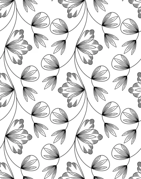 Seamless Fancy Black White Floral Pattern — Stock Vector
