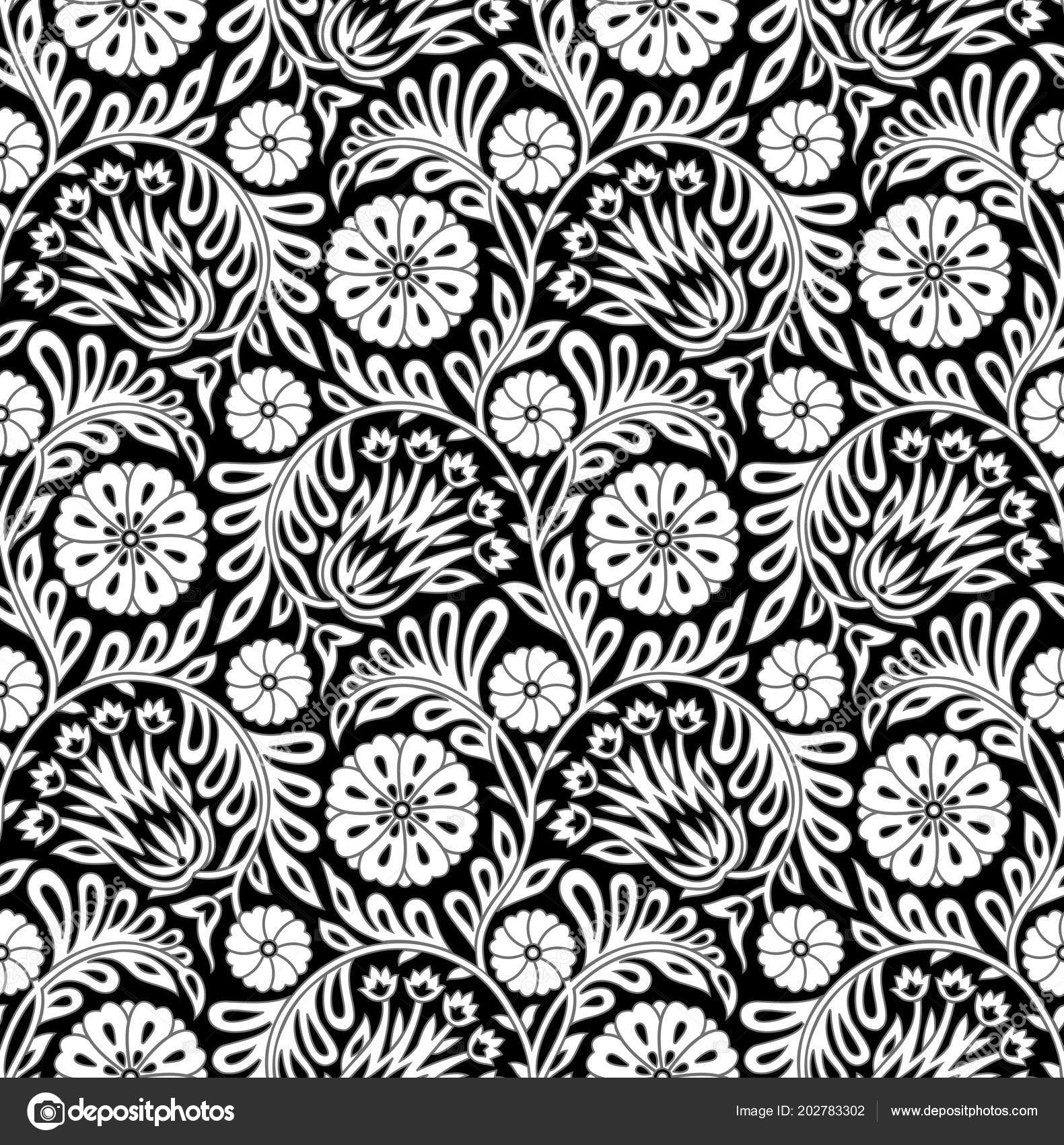 Seamless Black White Floral Wallpaper Stock Illustration by ©malkani