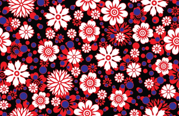 Pateador Floral Pequeño Sin Costuras Sobre Fondo Negro — Vector de stock