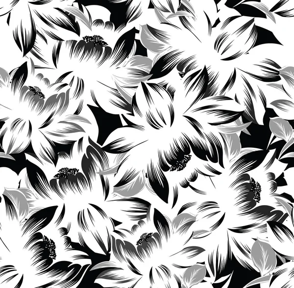 Seamless Abstract Monochrome Floral Pattern — Stock Vector