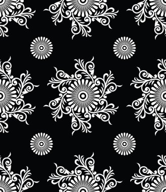 Sorunsuz siyah beyaz antika çiçek desenli