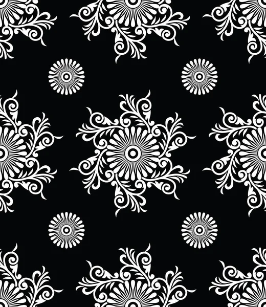 Motif Floral Antique Noir Blanc Sans Couture — Image vectorielle