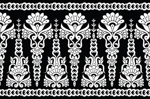 Bordure Monochrome Indienne Traditionnelle Sans Couture — Image vectorielle