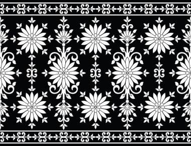 Kusursuz siyah ve beyaz çiçekli kenar