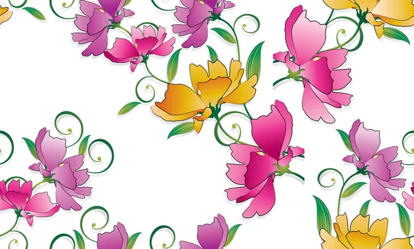 白い背景にシームレスなカラフルな花のパターン — ストックベクタ