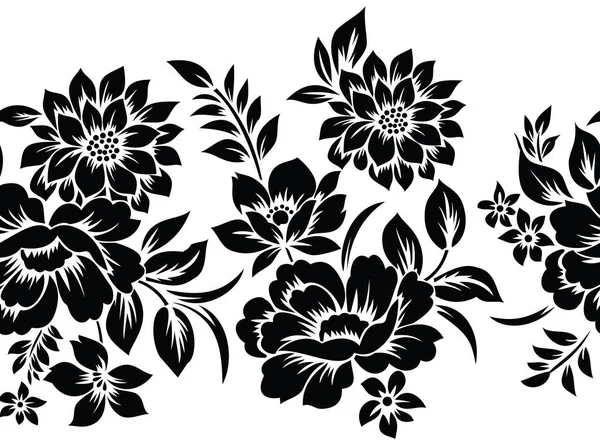 Seamless Black White Floral Border — Stock Vector