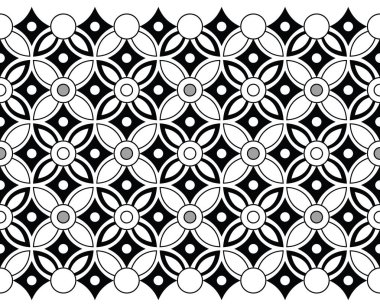 Sorunsuz siyah beyaz geometrik çiçek sınır