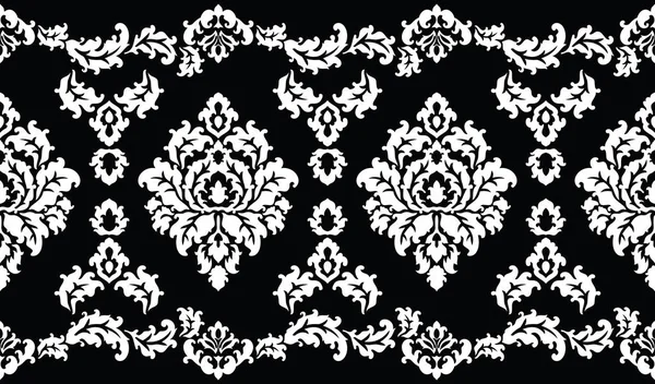 Borda floral preto e branco indiana tradicional sem costura — Vetor de Stock