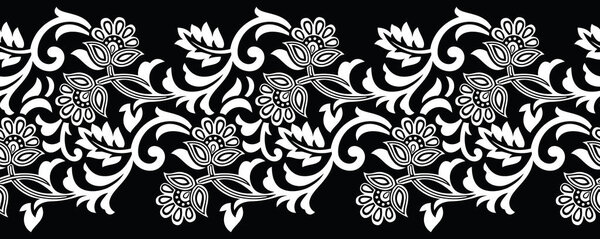 Seamless black and white floral border