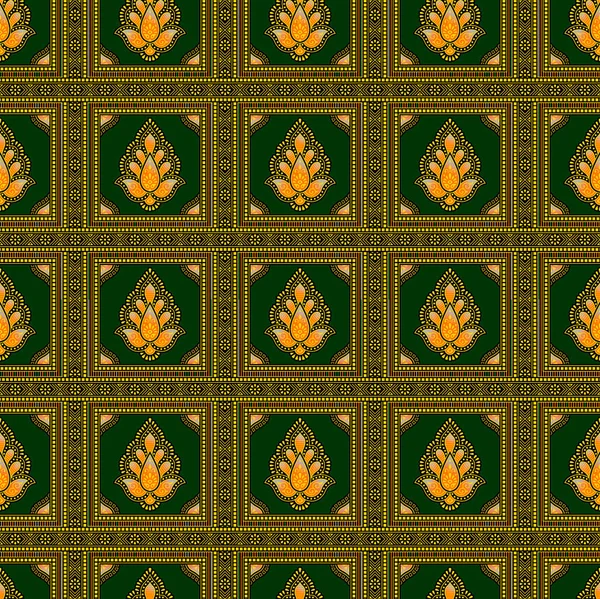 Sömlös Traditionella Indiska Mönster Grön Bakgrund — Stockfoto