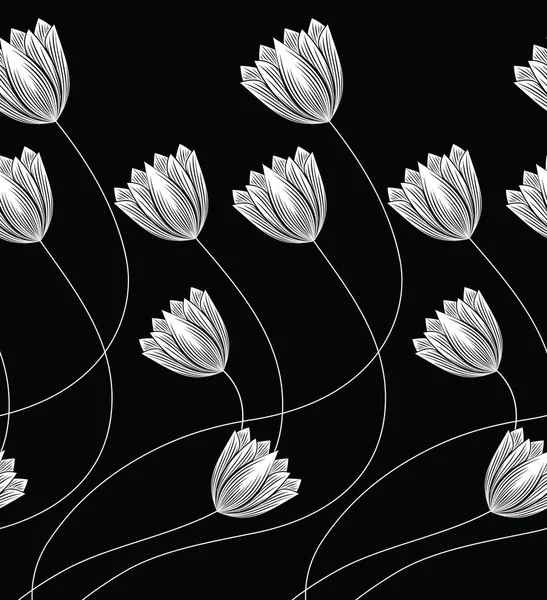 Seamless Black White Tulip Flower Border — Stock Vector