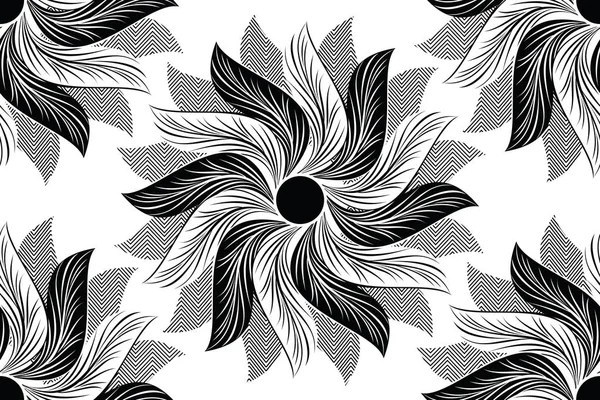 Kusursuz siyah-beyaz vektör çiçek deseni