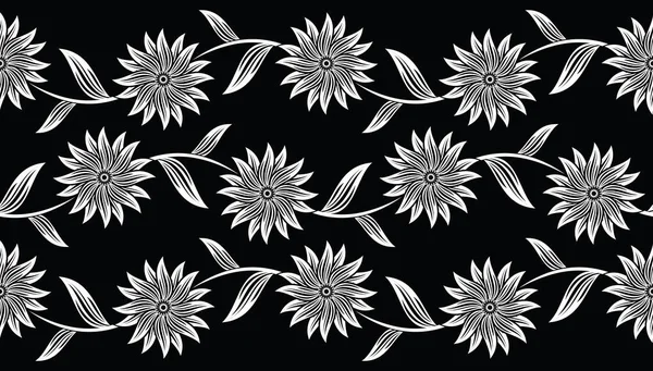 Design Bordure Florale Noir Blanc Sans Couture — Image vectorielle