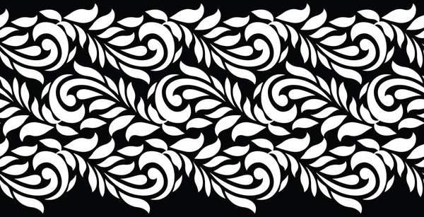 Bordure Sans Couture Tourbillonnante Florale Noire Blanche — Image vectorielle