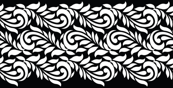 Seamless swirly floral black and white border