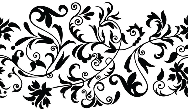 Borda Floral Têxtil Preto Branco Sem Costura — Vetor de Stock