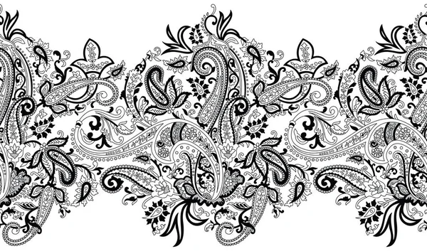 Bordo Paisley Monocromatico Senza Cuciture — Vettoriale Stock