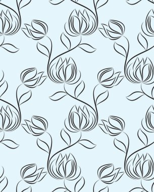 Sorunsuz siyah ve beyaz soyut lotus çiçek deseni