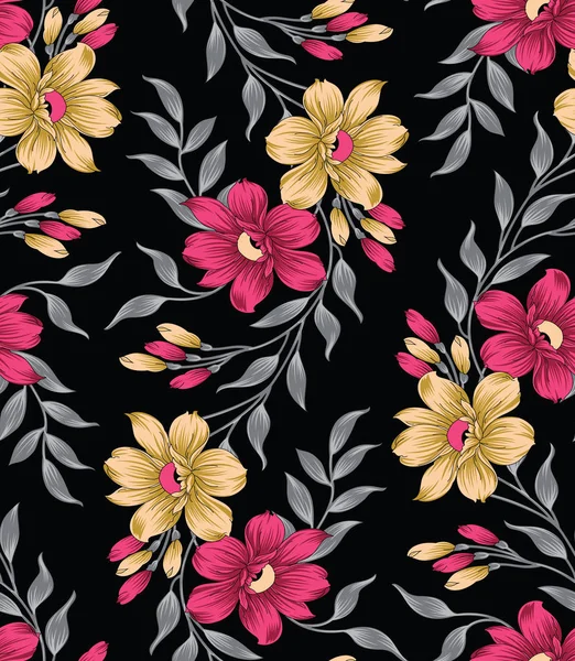 Seamless Textile Flower Pattern Design — Stock Vector