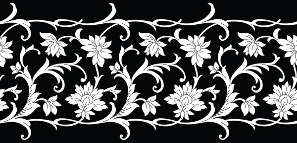 Seamless Black White Floral Border — Stock Vector