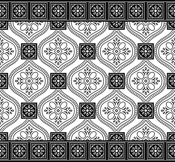 Design Bordure Floral Damassé Noir Blanc Sans Couture — Image vectorielle