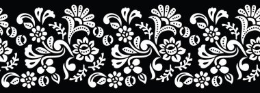 Kusursuz siyah-beyaz kabile çiçekleri sınırı
