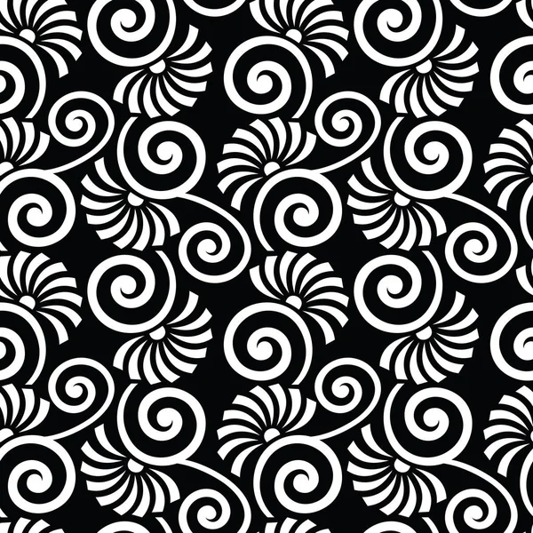 无缝的黑色和白色的漩涡花卉图案 — 图库矢量图片