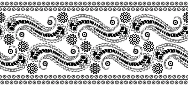 Bordure Indienne Traditionnelle Sans Couture Noir Blanc — Image vectorielle