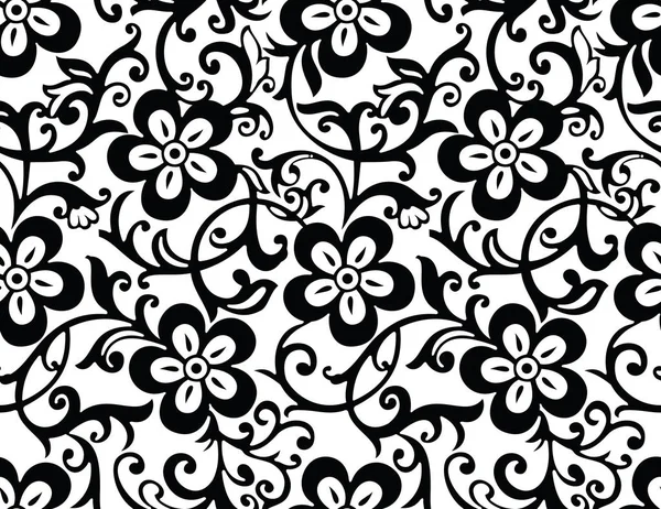Kusursuz Siyah Beyaz Çiçekli Desen — Stok Vektör