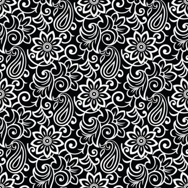 Paisley ile sorunsuz siyah beyaz vintage çiçek desenli