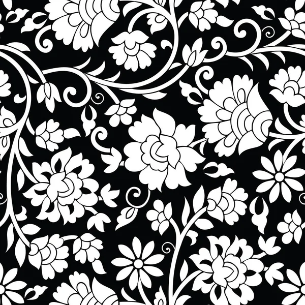 Motif Floral Monochrome Vintage Sans Couture — Image vectorielle