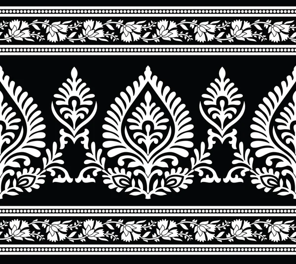 Seamless Traditional Indian Black White Border — Stock Vector