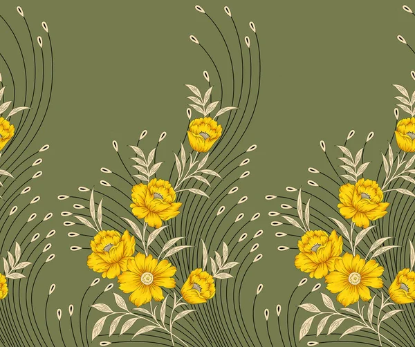 Безшовний Текстильний Квітковий Дизайн Кордону — стокове фото