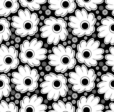 Sorunsuz siyah beyaz sevimli çiçek desenli