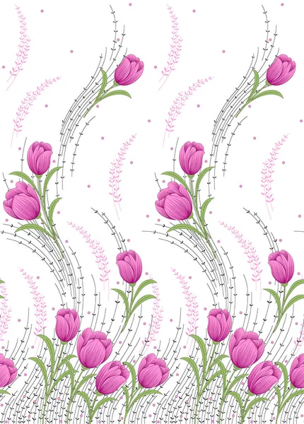 Nahtlose Tulpe Blume Rand Auf Weißem Hintergrund — Stockfoto