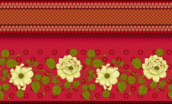 Borde Floral Textil Indio Sin Costuras — Foto de Stock