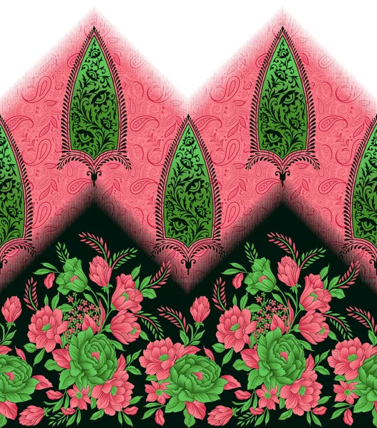 Borda Floral Têxtil Sem Costura — Fotografia de Stock