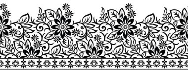 Kusursuz siyah-beyaz çiçekli sınır.