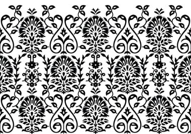 Kusursuz siyah-beyaz çiçekli sınır.