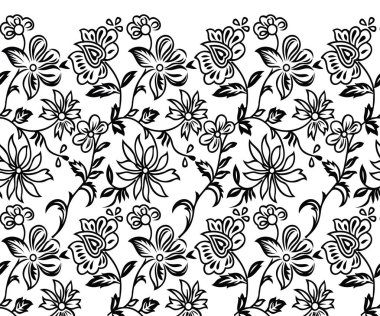 Kusursuz, siyah-beyaz, eski, çiçekli bir sınır.